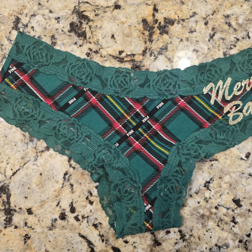 PINK Victoria's Secret Green Plaid Lace Panties